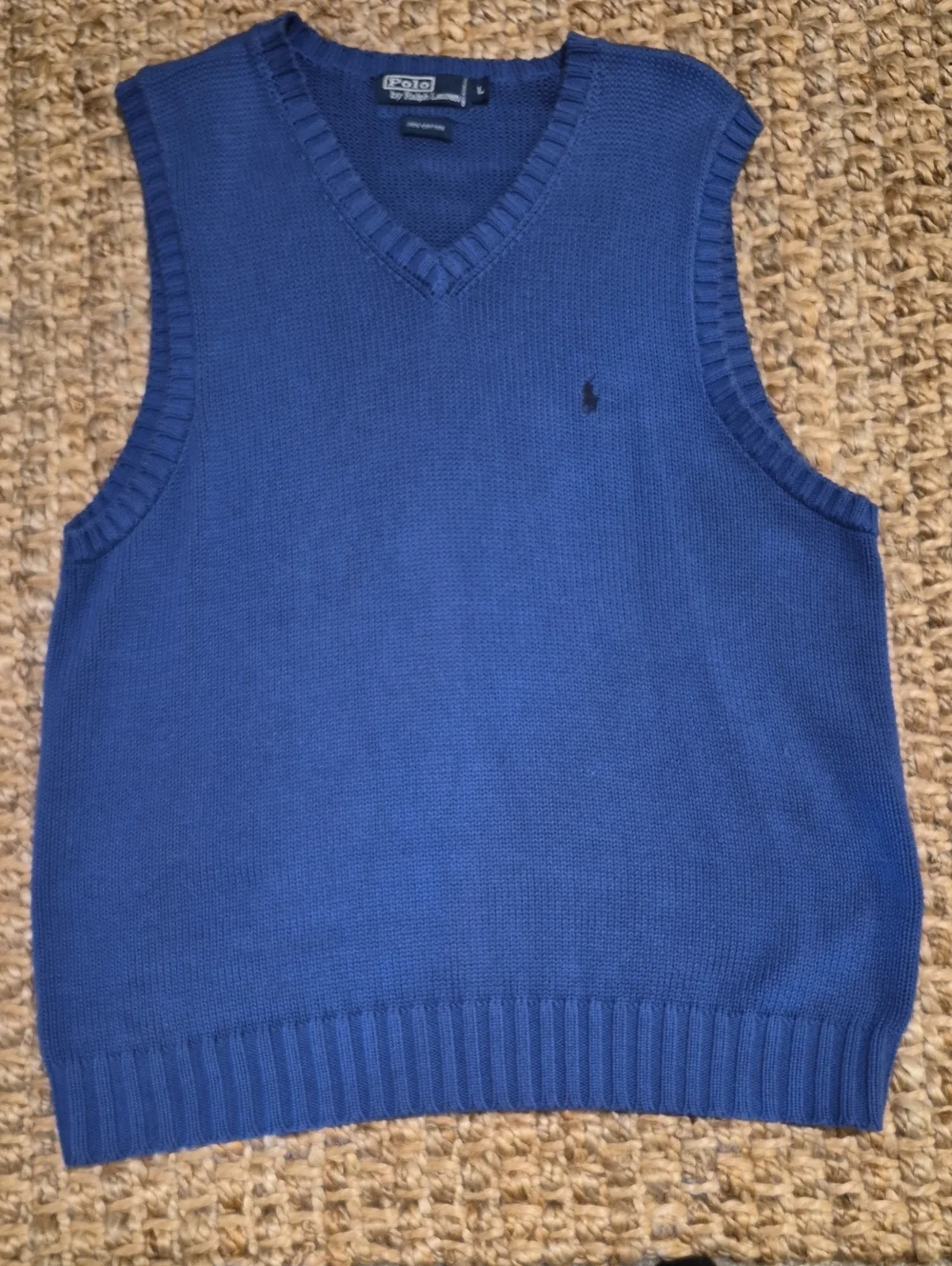 Large MENS Polo by Ralph Lauren Men's V-Neck Knit Sweater Vest - Blue